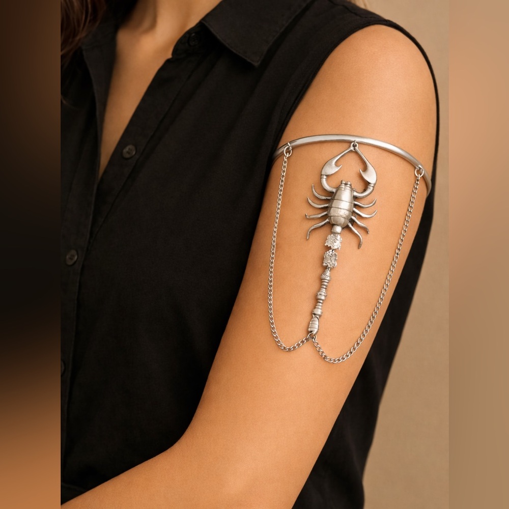 Silver Scorpion Arm Cuff Chain Bracelet Statement Jewelry Tribal Goth Adjustable
